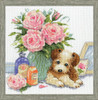 Puppy with Roses Counted Cross Stitch Kit By Design Works