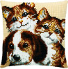 Puppy With Kittens Cross Stitch Cushion Kit By Pako