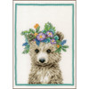 Flower Crown Bear Counted Cross Stitch Kit on Linen by Lanarte