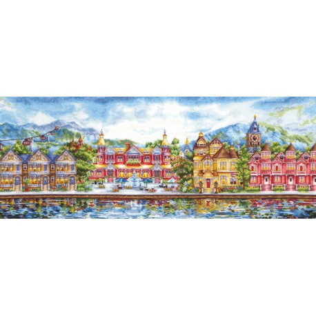Andriana Kreuzstich-Set „Viktorianische Promenade“ – 78x28 Cm, Inkl. Stoff, Fäden (51 Farben), Nadel & Anleitung