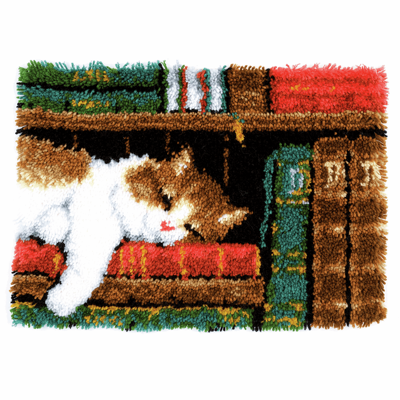 Latch Hook Kit: Rug: Cat on Bookshelf By Vervaco 