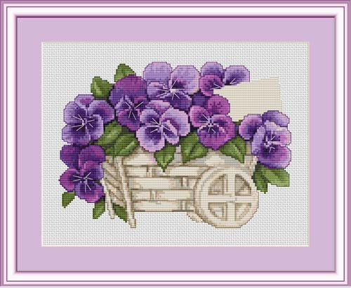 Pansies In Wheelbarrow Cross Stitch By Luca-S | MariesCrossStitch.co.uk