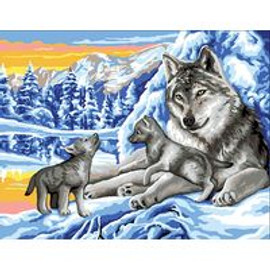 Winter Wolves with Cubs Tapestry Canvas By Royal Paris