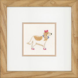 Dog with Pink Bow Counted Cross Stitch (Linen) By Lanarte