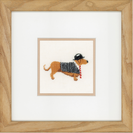 Dog in Bowler (Linen) Counted Cross Stitch Kit By Lanarte
