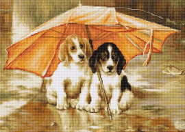 Dogs Under an Umbrella Cross Stitch Kit by Luca-S