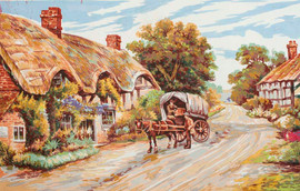 Thatched Cottage Lane Canvas only By Grafitec