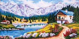 Mountain Chalet in Spring Canvas only By Grafitec