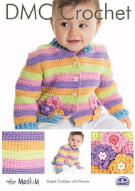 Striped Cardigan with Flowers  Crochet Pattern by DMC