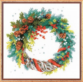 Wreath with Blue Spruce Cross Stitch Kit By Riolis