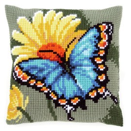 Butterfly & Yellow Flower  Chunky Cross Stitch Cushion Kit By Vervaco