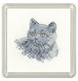 British Blue Cat Cross Stitch Coaster Kit By Heritage