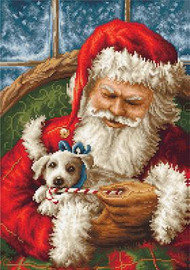 Santa Claus and Puppy Petit Point Kit By Luca S