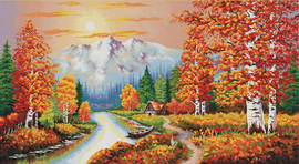 A flaming Sunset No Count Cross Stitch Kit By Riolis