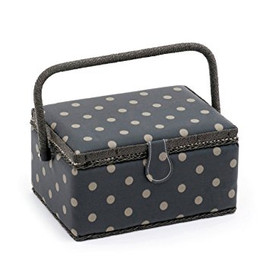 Rectangle - Matt PVC - Charcoal Polka Dot  Small Sewing Box By Hobby Gift