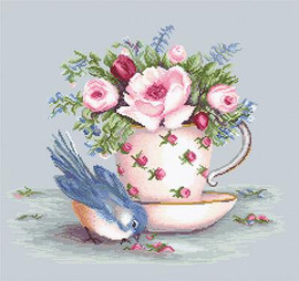 Bird and Teacup Cross Stitch Kit By Luca S