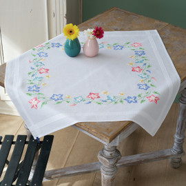 Pink & Blue Flowers Emboidery Table Cloth Kit By Vervaco