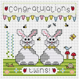 Twin Bunnies card kit Cross Stitch Kit by Fat cat