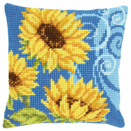 Chunky Cross Stitch Kit: Cushion: Sunflowers On Blue By Vervaco