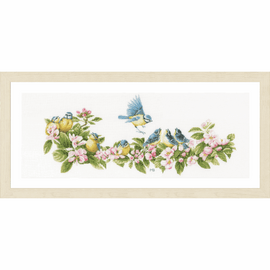 Counted Cross Stitch Kit: Blue Tits & Blossoms By Lanarte