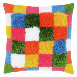 Latch Hook & Chain Stitch Kit: Cushion: Bright: Squares