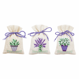 Counted Cross Stitch Kit: Pot-Pourri Bags: Provence: Set of 3 By Vervaco