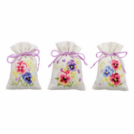 Counted Cross Stitch Kit: Pot-Pourri Bag: Violets: Set of 3 By Vervaco