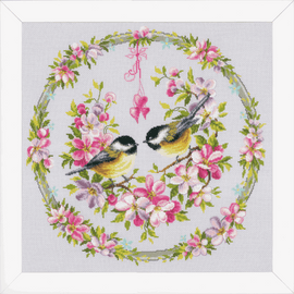 Counted Cross Stitch Kit: Great Tits in Flower Wreath By Vervaco
