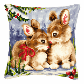 Cross Stitch Kit: Cushion: Winter Scene Bunnies By Vervaco