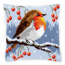 Cross Stitch Kit: Cushion: Red Robin in the Winter By Vervaco