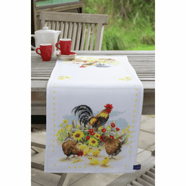 Counted Cross Stitch Kit: Runner: Chickens in Flowers By Vervaco