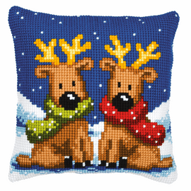 Cross Stitch Kit: Cushion: Reindeer Twins  By Vervaco