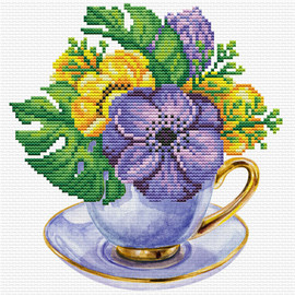 Mauve Cup Printed Cross Stitch Kit by Needleart World