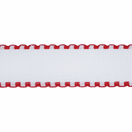 1 Metre of Aida Band Fabric: 30mm: 16 Count: White with Red Edging