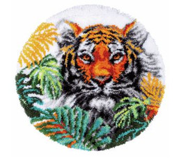 Tiger With Jungle Leaves Shaped Rug Latch Hook Kit by Vervaco