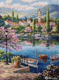 Village Lake Afternoon Counted Cross Stitch Kit by Merejka 