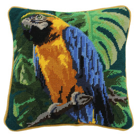 Tropical Parrot on Teal Herb Pillow Cross Stitch Kit by Cleopatra's Needle