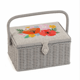 Medium Sewing Box: Embroidered Lid: Wildflowers