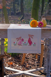 Embroidery Kit Table Runner Easter Rabbits in Tulip Garden by Vervaco