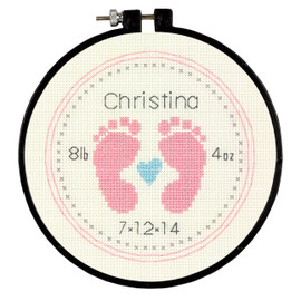 Baby Footprints Counted Cross Stitch Kit with Hoop by Dimensions