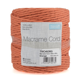 Burnt Orange Macramé Cord: Cotton: 87m x 4mm: 0.5kg By Trimits
