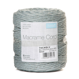 Silver Macramé Cord: Cotton: 87m x 4mm: 0.5kg By Trimits