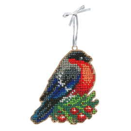 Bullfinch Beaded Christmas Decoration on Plywood by MP Studia 