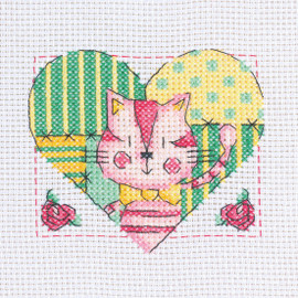 Cat in heart Cross Stitch Kit by CWOC