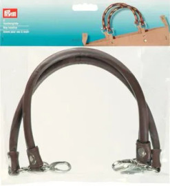 One Pair of Imitation Leather Bag Handles in Brown with Snap Hooks by Prym