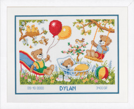 Teddies In Garden Birth Record Counted Cross Stitch Kit by Vervaco