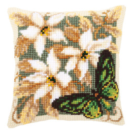 Green Butterfly Cross Stitch Cushion Kit by Vervaco