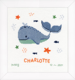 Whales Fun Birth Record Counted Cross Stitch Kit by Vervaco