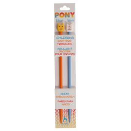 Knitting Pins: Single-Ended: Plastic: Coloured: Children's: 18cm x 5mm: Orange and Blue by Pony