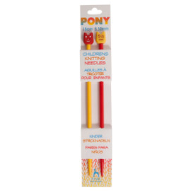 Knitting Pins: Single-Ended: Plastic: Coloured: Children's: 18cm x 5.5mm: Red and Yellow by Pony